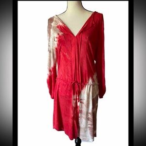 Young Fabulous & Broke Tie-Dye Long Sleeve Boho Beachy Festival Dress Red Tan S